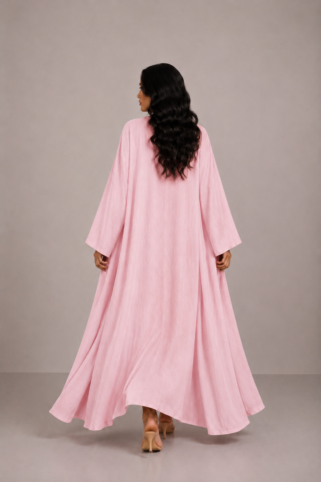Pink Linen Abaya Set