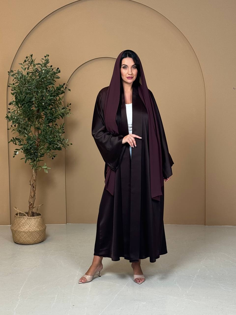 Dark Aubergine Silk Abaya