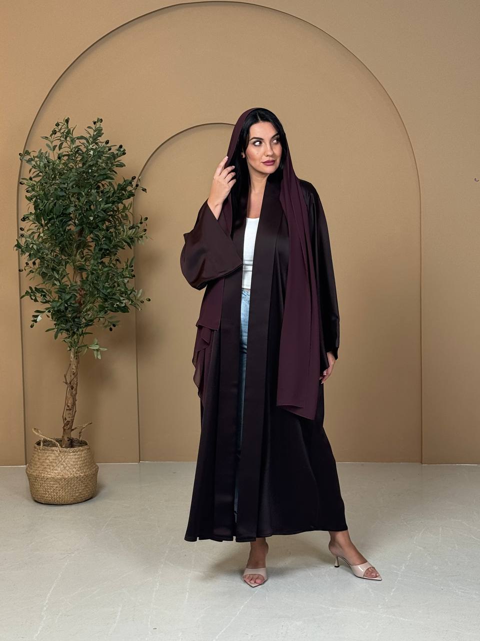 Dark Aubergine Silk Abaya